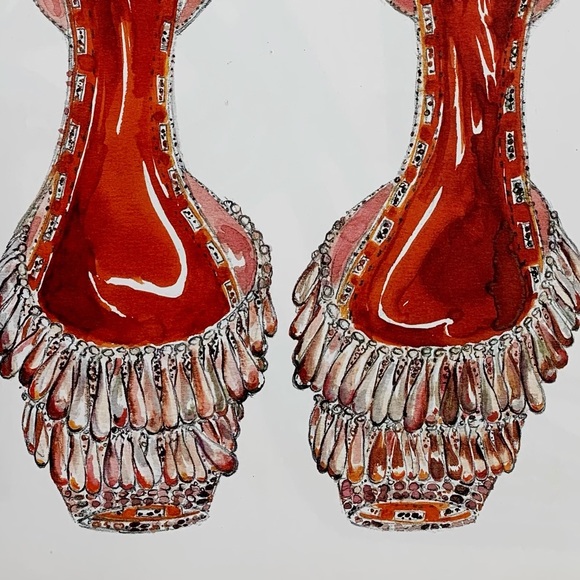 4/$20⭐️ Red Manolo Blahnik Shoe Illustration *PRINT* - Picture 2 of 8